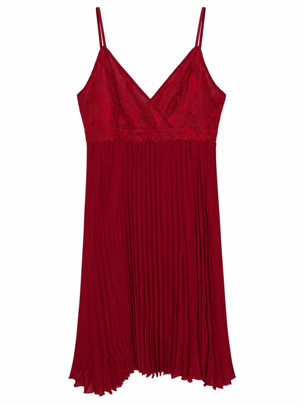 SHEIN Red Lace Pleated Slip Dress